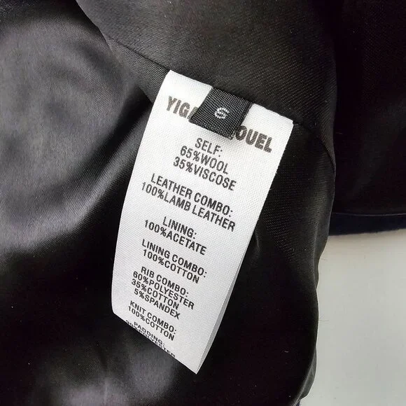 Yigal Azrouel Size 6 Blue Black Wool Lambs Leather Moto Jacket Asymmetric Zip